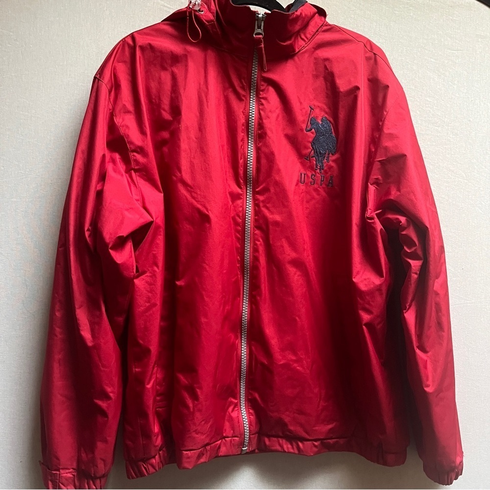 US Polo Assn USPA Fleece Lined Hooded Full Zip Windbreaker L